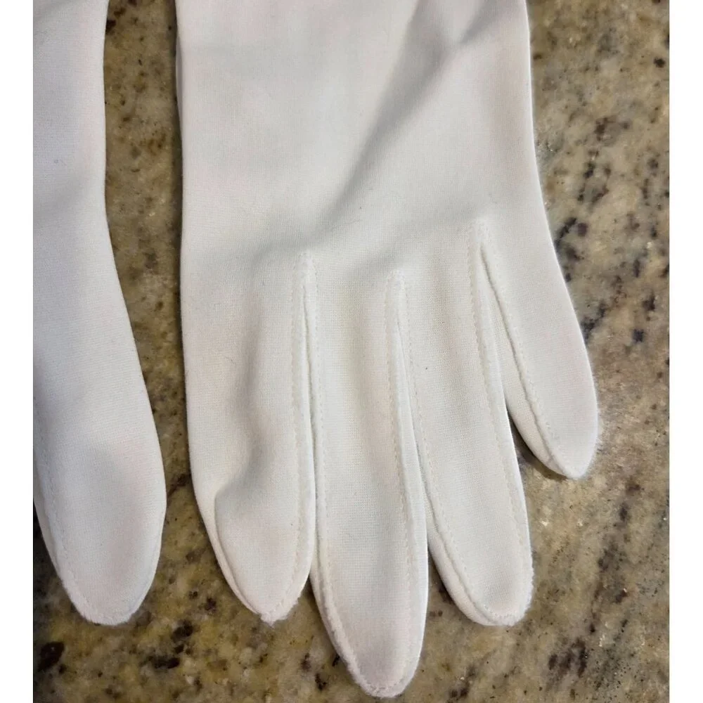 Vintage Womens Size S 6.5 White Nylon Formal Short Gloves Bow Scallop Pretty